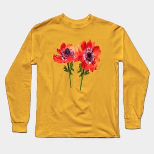 Red Anemone Wildflower Vector Art Cut Out Long Sleeve T-Shirt